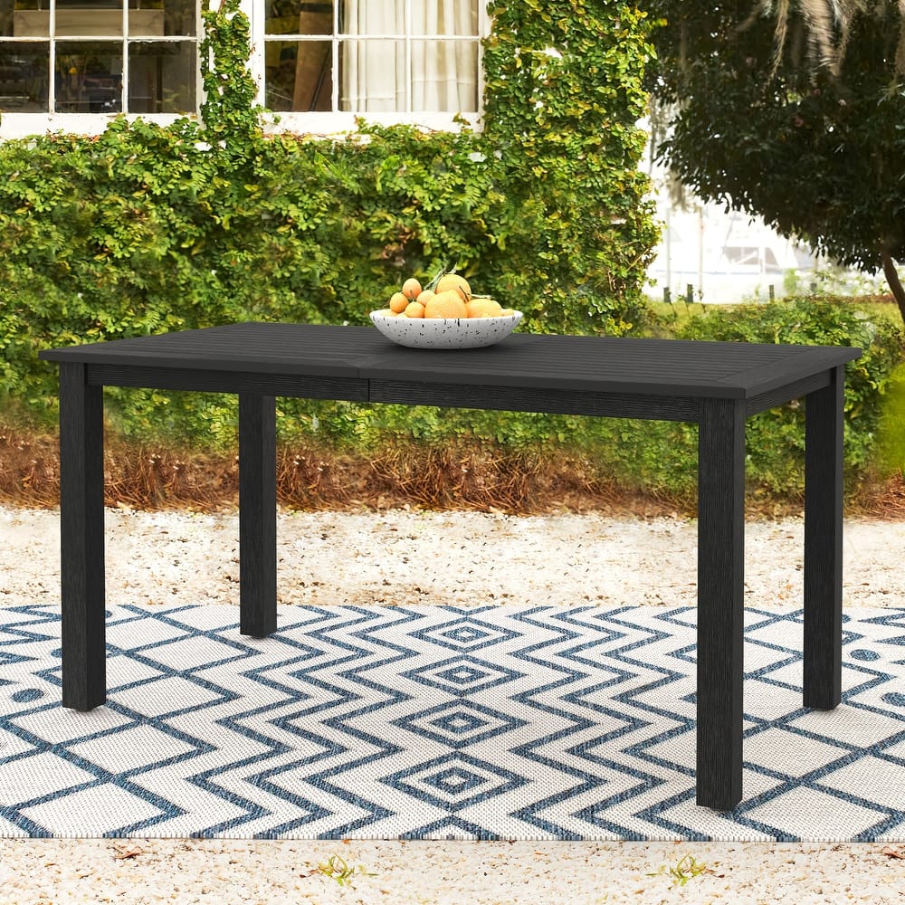 Outdoor Rectangular Aluminium Patio Dining Table Metal Table with Wood-grain finish for 6 People