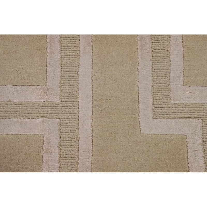 Geometric Nepalese Oriental Area Rug Handmade Wool Carpet Beige - 8'1" x 9'11"