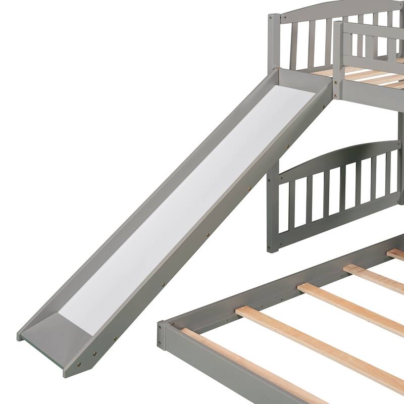 Gray Twin over Twin Solid Wood Bunk Bed with Slide and Ladder