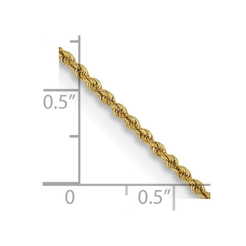 Curata Women's 14k Yellow Gold 1.75mm Handmade Regular Rope Chain Ankle Bracelet - 10 Inch