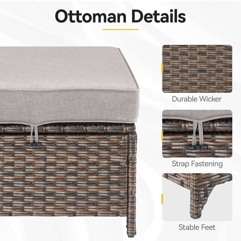 2 Pieces Patio Rattan Ottomans with cushions