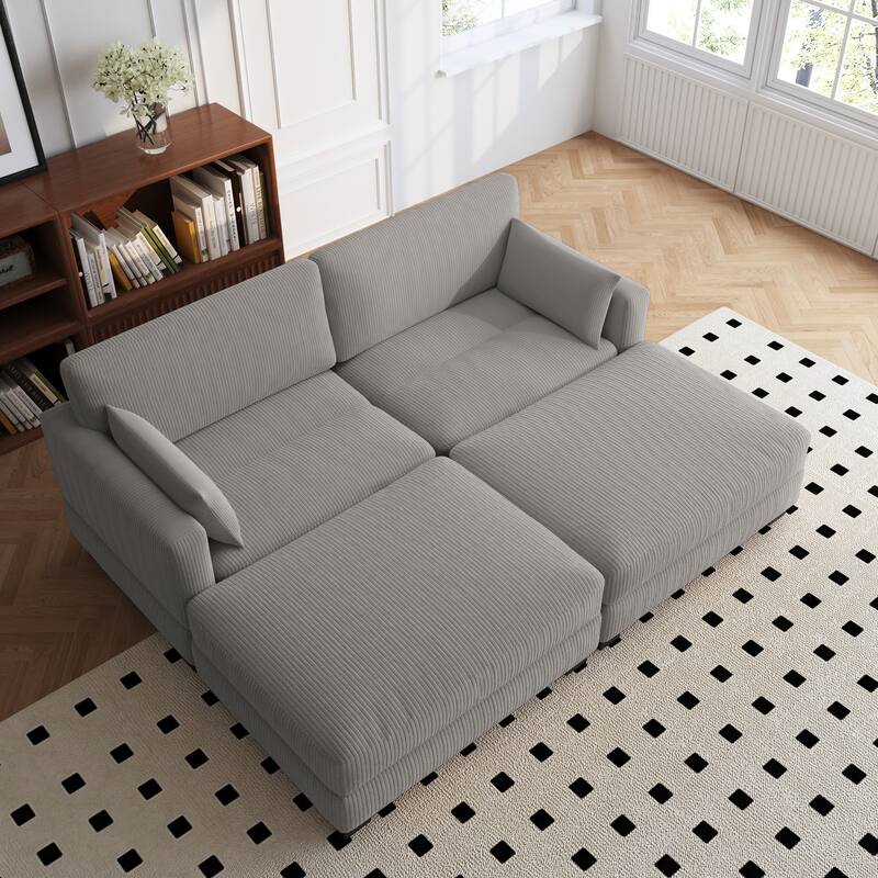 88" Convertible Larger Couch Modular Sectional Sofa Set - Light Grey Set