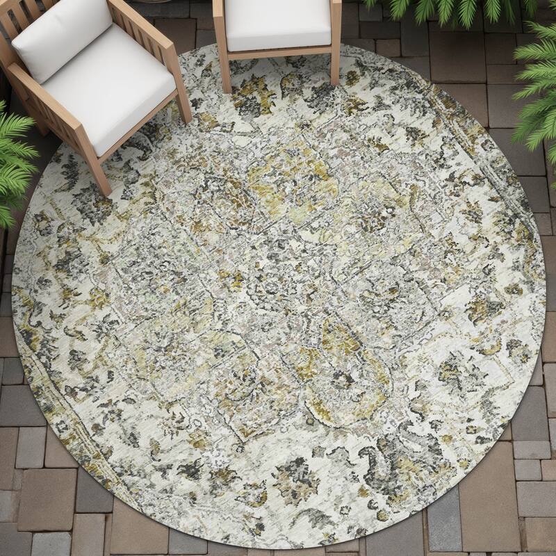 Machine Washable Indoor/Outdoor Traditional Chantille Rug - Beige - 8' x 8'