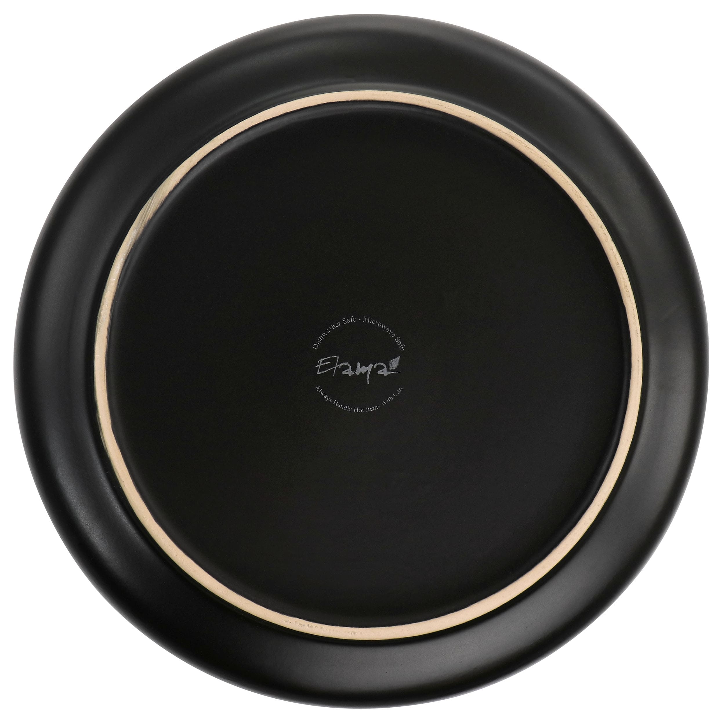 Elama Paul 6 Piece Stoneware Dinner Plate Set in Matte Black with Gold Rim - 10.75 Inches