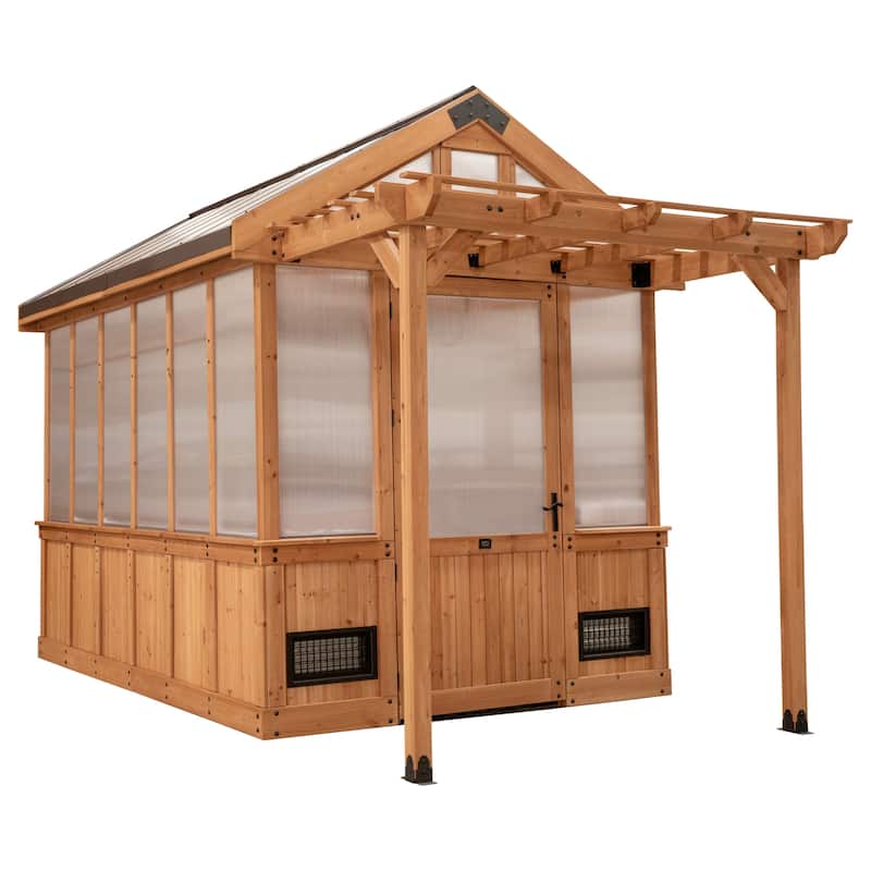 Backyard Discovery Bellerose 11'x7' Cedar Wood Greenhouse with Pergola - 14'8" x 7'4"