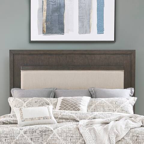 Modern Mix Coffee Bean Queen Upholstered Panel Headboard with Lights