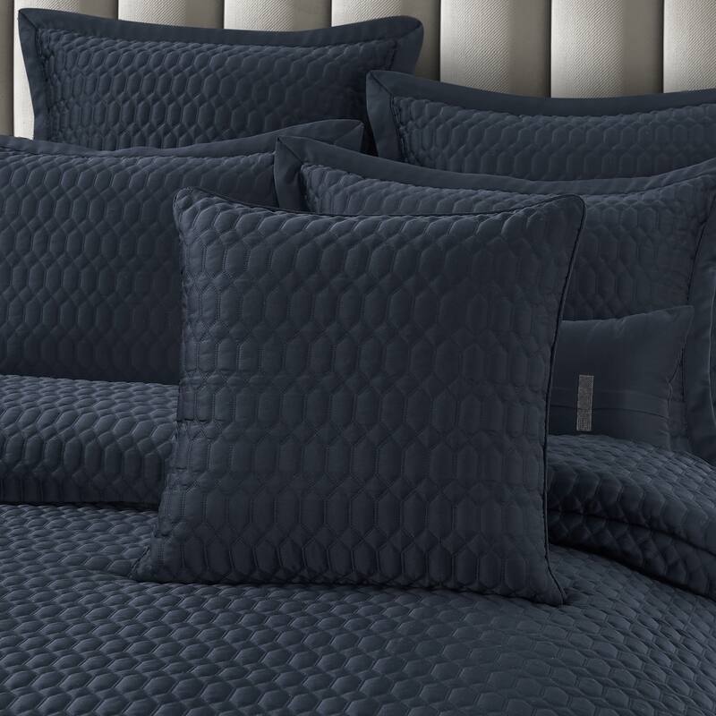 J. Queen New York Brilliance 20" Square Quilted Decorative Throw Pillow - Accent - Polyester - Navy