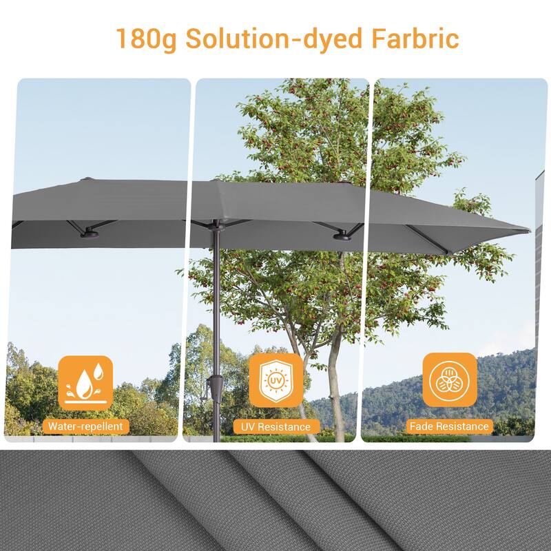 LIVOOSUN 10 x 6.5Ft Large Double-Sided Rectangular Outdoor Patio Market Umbrella with Crank, Gray