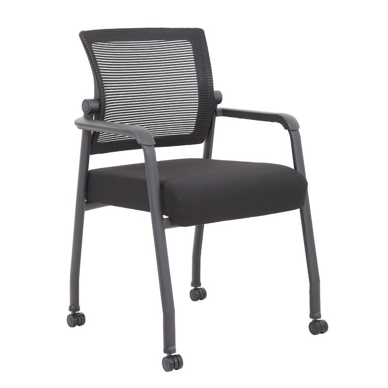 Akon Guest Armchair, Black Mesh, Steel Frame, Smooth-Roll Casters