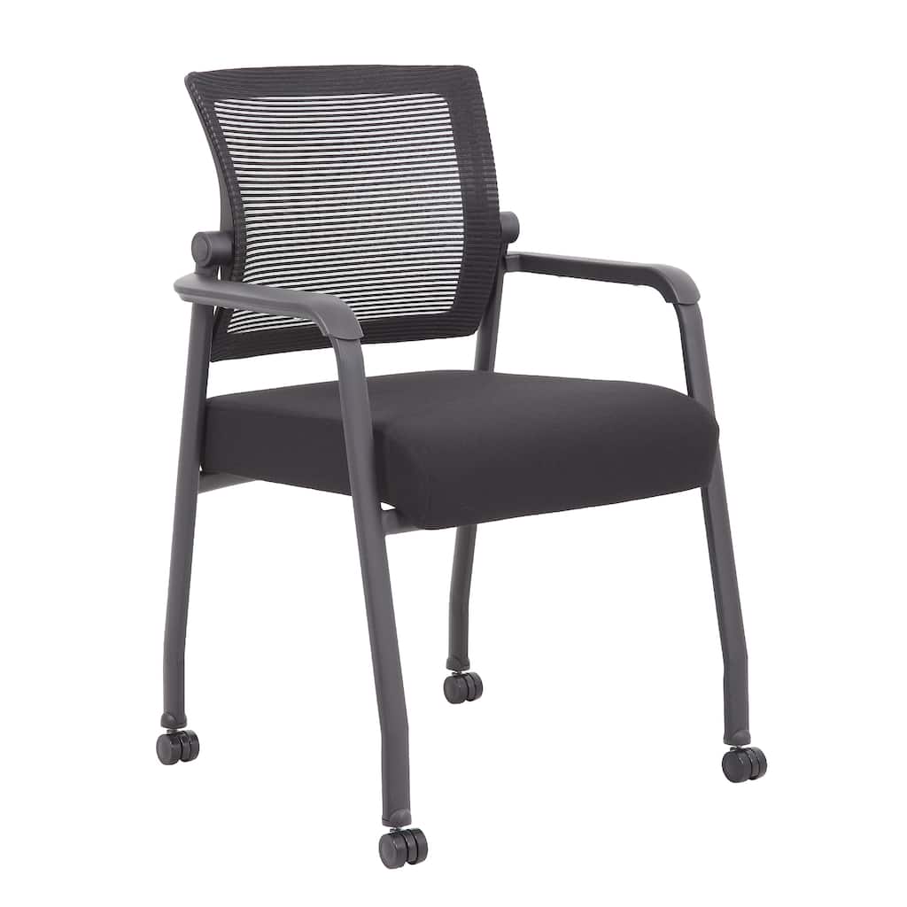 Akon Guest Armchair, Black Mesh, Steel Frame, Smooth-Roll Casters