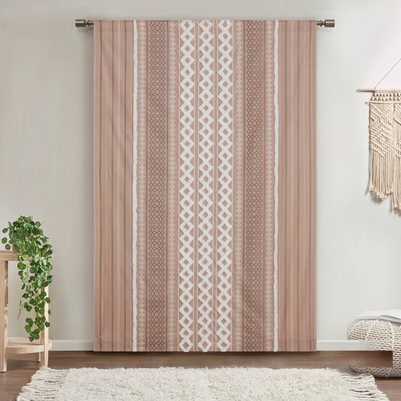 INK+IVY Imani Cotton Printed Single Curtain Panel with Chenille Stripe and Lining