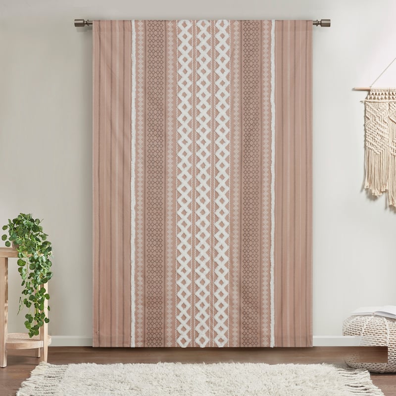INK+IVY Imani Cotton Printed Single Curtain Panel with Chenille Stripe and Lining
