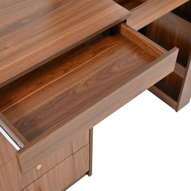 Vanity Desk with Mirror and Lights, Makeup Vanity Table with Flip-Top Tabletop and Storage 7 Drawers, 9 Compartments, 3 Shelves