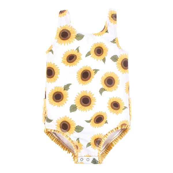 slide 1 of 1, Hudson Baby Girls Baby Swimsuit, Sunflower 12-18 Months - Sunflower Baby