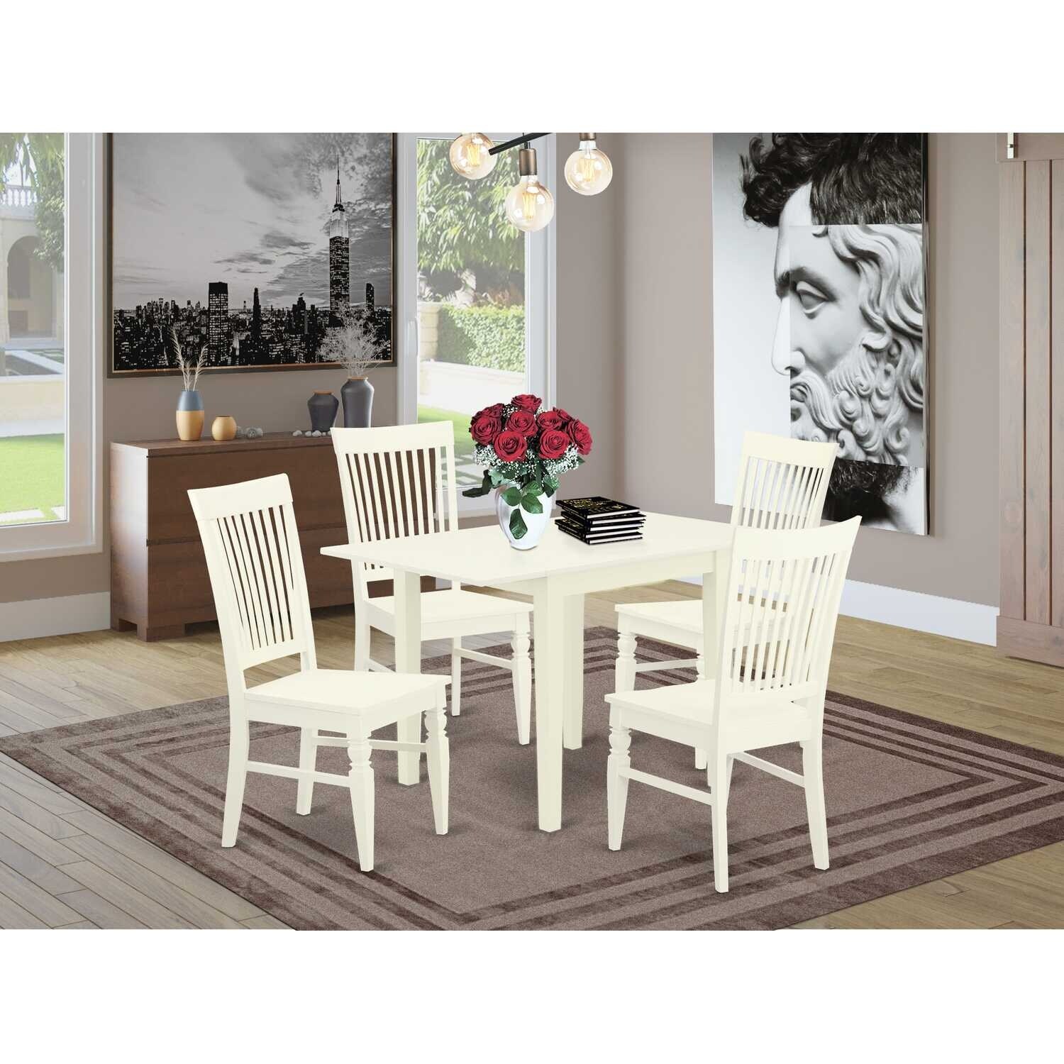 5-Piece Linen White Finish Solid Wood Top - Dining Room Set (Seats-4)