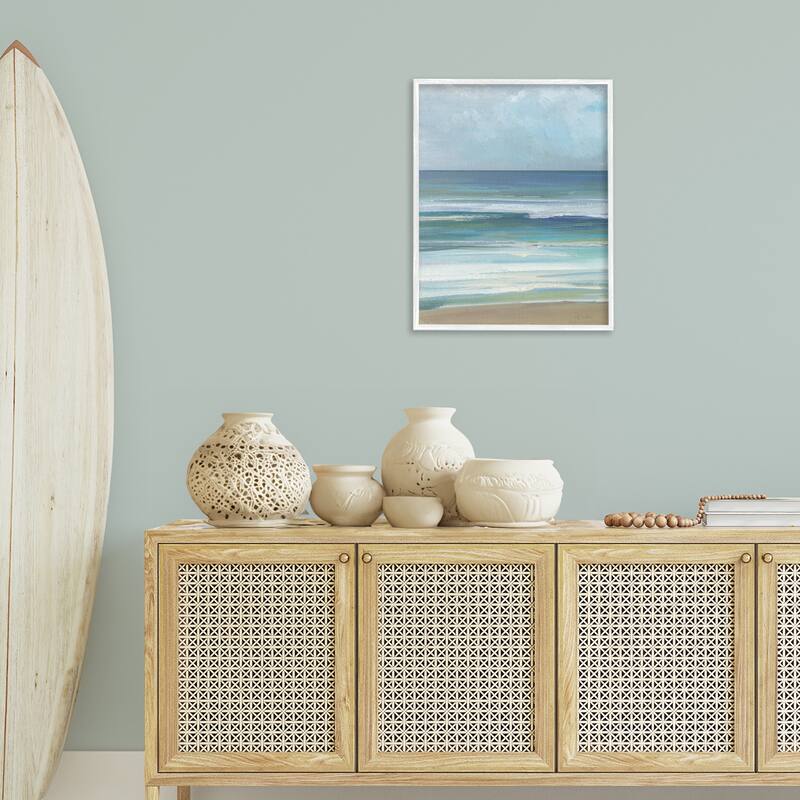 Stupell Calming Beach Wave Visage Framed Giclee Art Design By Sally Swatland