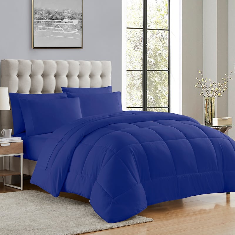Sweet Home Collection Luxury Solid Bed-In-a-Bag with Sheet Set - Royal - King