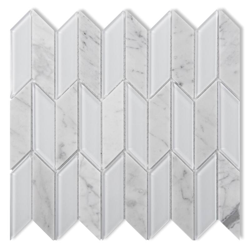 Art3d 11.8''x11.2'' Herringbone Glass Mosaic Wall Tile in White,Pack of 5