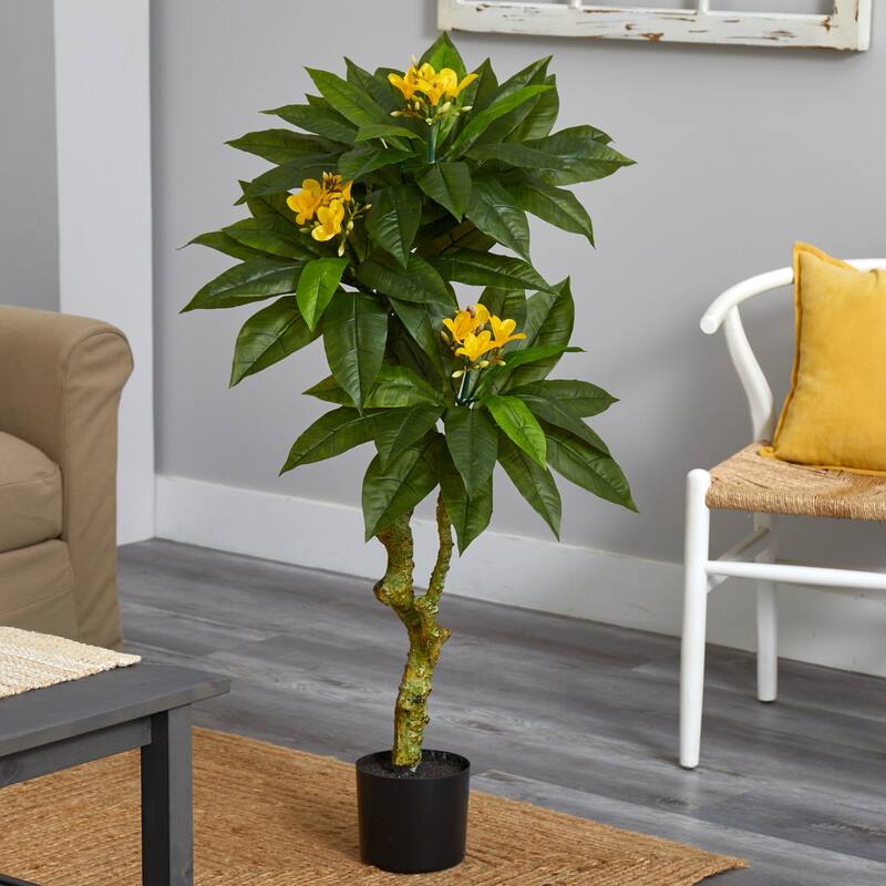 Artificial Plumeria Tree 4Ft - Indoor Outdoor UV Resistant Decorative Plant - Green - 41-50 Inches