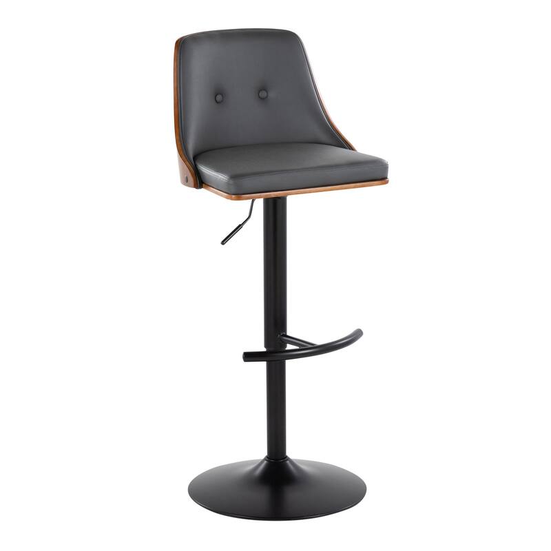 Carson Carrington Oscar Adjustable Bar Stool with Rounded T Footrest (Set of 2) - Grey Faux Leather/Walnut Wood/Black