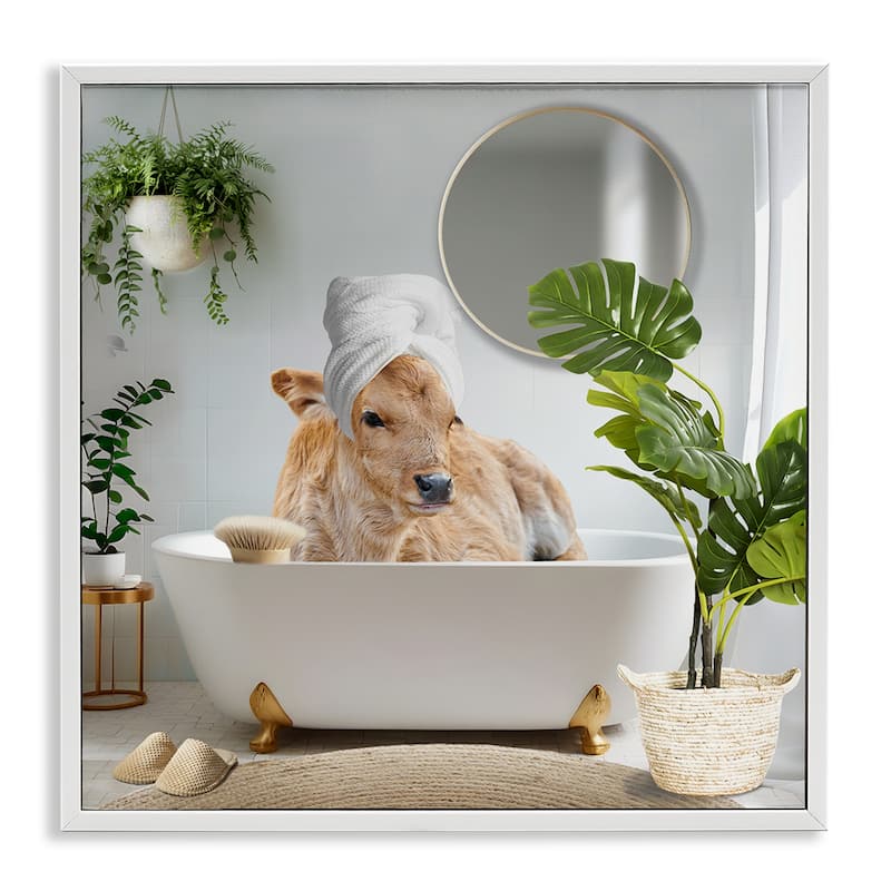 Stupell Pampered Cow in Bath Framed Giclee Art Design By CAD Designs - 17 x 17 - White