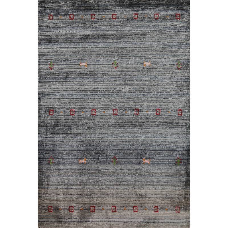 Hand Knotted Oriental 100% Wool Carpet Tribal Tribal Navy Blue & Blues Gabbeh Area Rug - 4' 10'' X 3' 1''