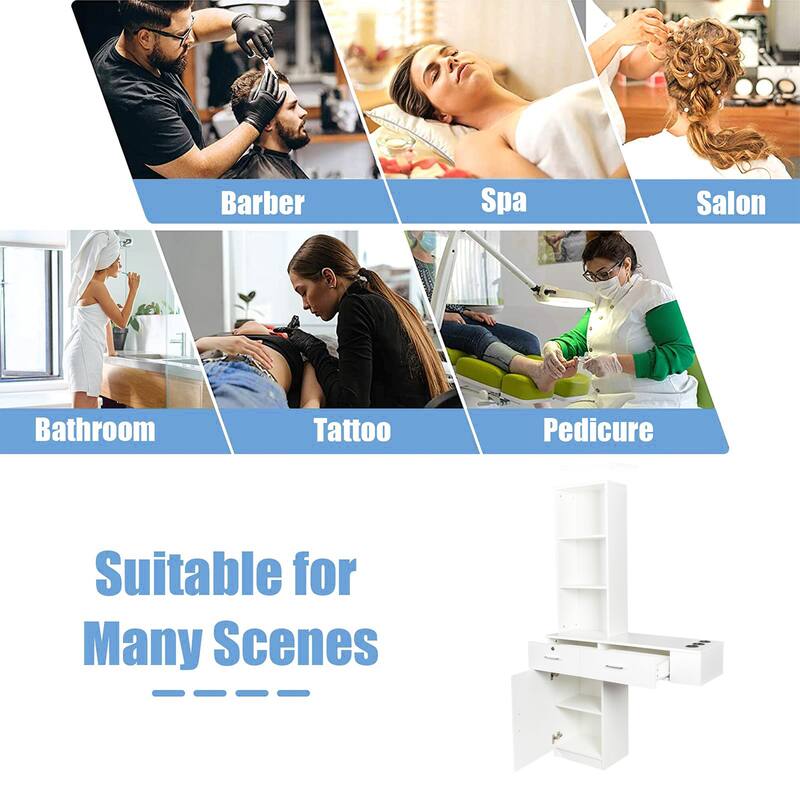 Wall Mount Makeup Vanity Dressing Table,Drawers & Hair Dryer Holder - W39.76*D13.19*H66.93