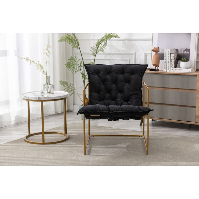 Italy shine velvet Upholstered Tufted Armchair With Golden Legs