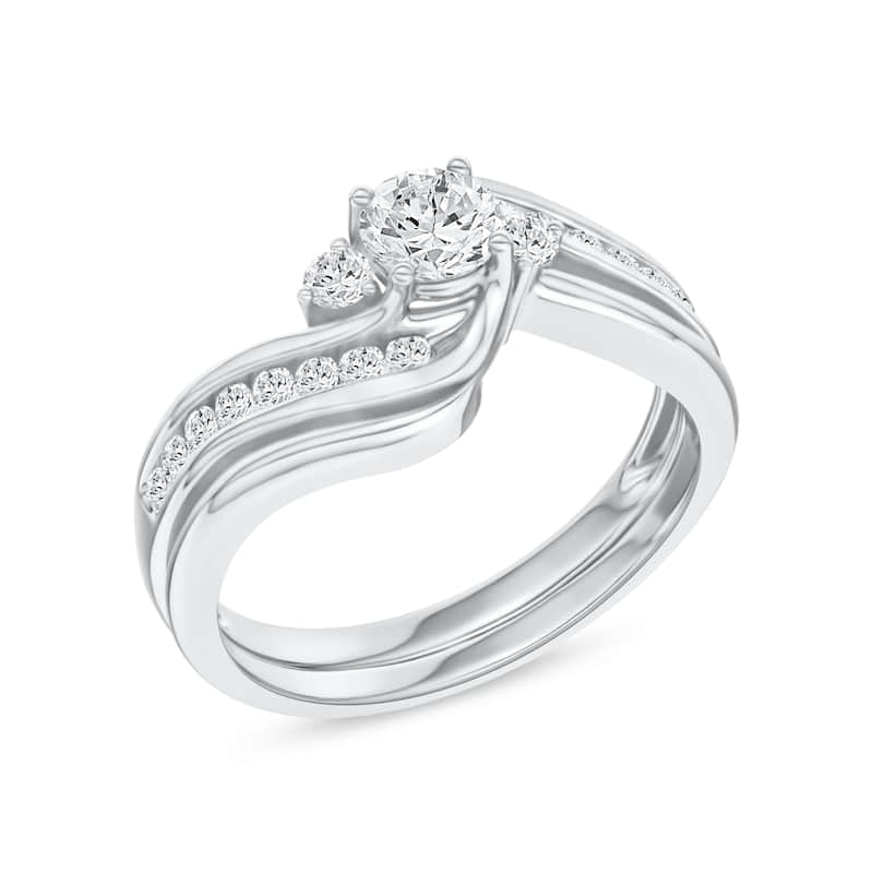 IGI Certified 1/2ct TDW Diamond Three Stone Swirl Bridal Set in 14K White Gold for Women