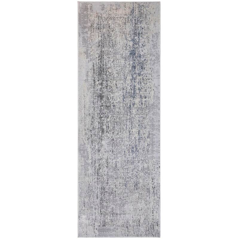 Vintage Distressed Mandala Grey Blue Rug - 2'7" x 8'0"