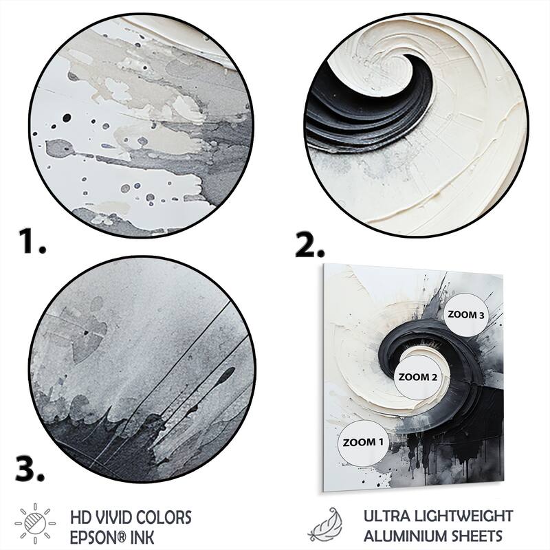 Designart "Black And White Zen Spiral I" Abstract Spirals Metal Wall Art Prints