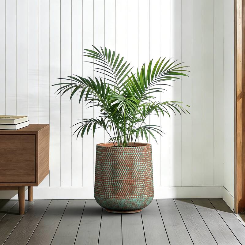Concrete Tall Round Planter Pot with Drainage Holes, Upgraded Interior