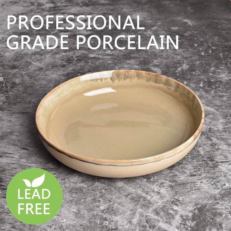 Stoneware Large Pasta Bowls, Set of 4, 40 Oz, Big Salad Bowls, Microwave and Dishwasher Safe (Brown Grey, 9.3 in)
