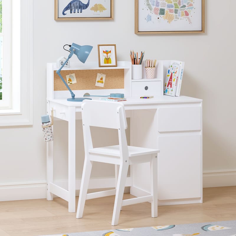 COSTARS Kids Desk and Chair Set, Kids Study Desk with Hutch for 5-12 Years Old, Student Writing Table Computer Workstation - White