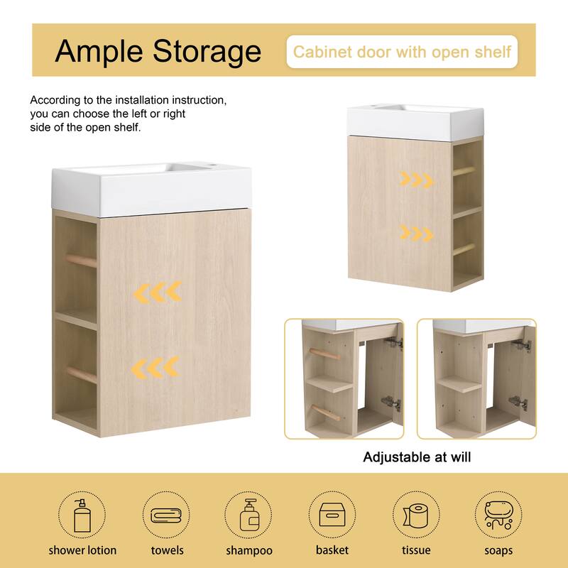 Malwee 16" Floating Bathroom Vanity, Wall Mounted Bathroom Vanity with Resin Sink,Soft Close Door and Side Shelf