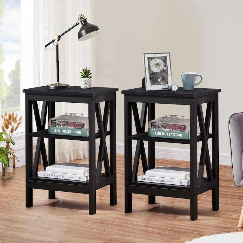 Javlergo Set of 2 Nightstand Bedside Table, Modern Small Side End Table with Open Storage Shelves