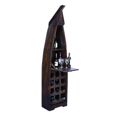 Wood Boat 12 Bottle 2 Shelf Standing Wine Rack with Foldable Tray - Brown - Roche River Decor