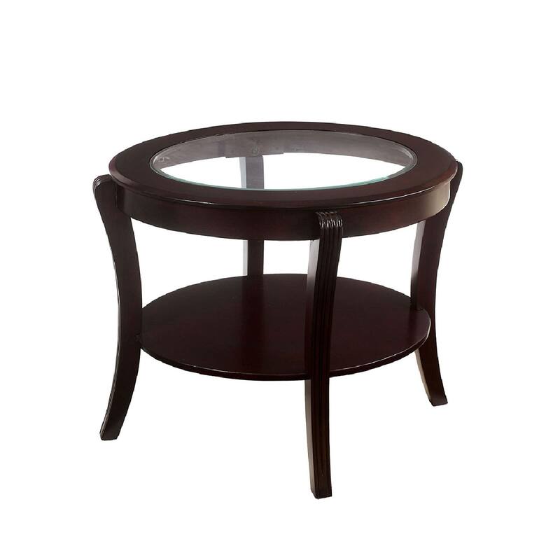 Tempered Glass and Solid Wood End Table in Espresso Finish