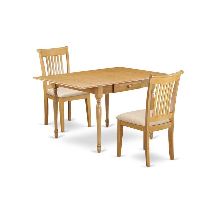 HomeStock 3-Pc Natural Brown Oak Finish Solid Wood Top with Dropleaf Dining Table Set