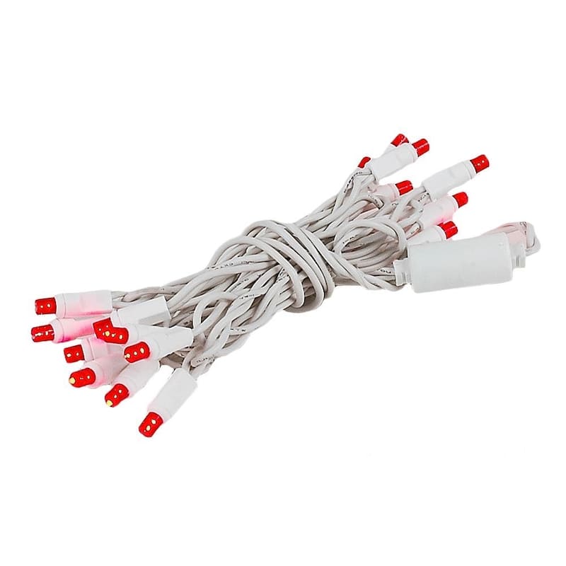 20 Light LED Christmas Mini Light, Warm White, Non-Connectable, White Wire, 8.5’ - Red