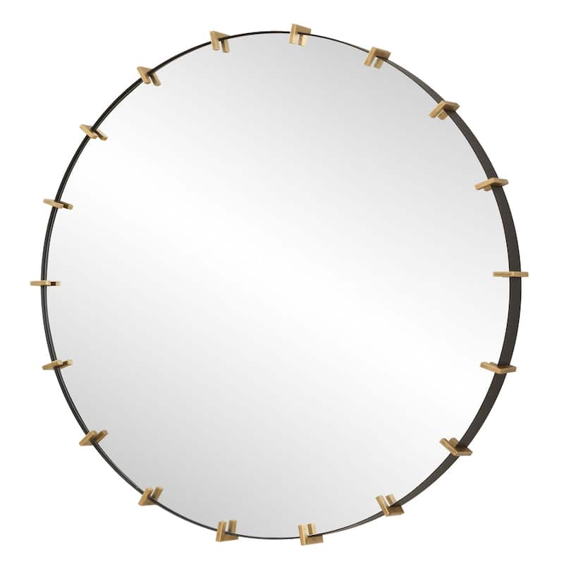 Industrial Round Wall Mirror - 43" - Gold Finish
