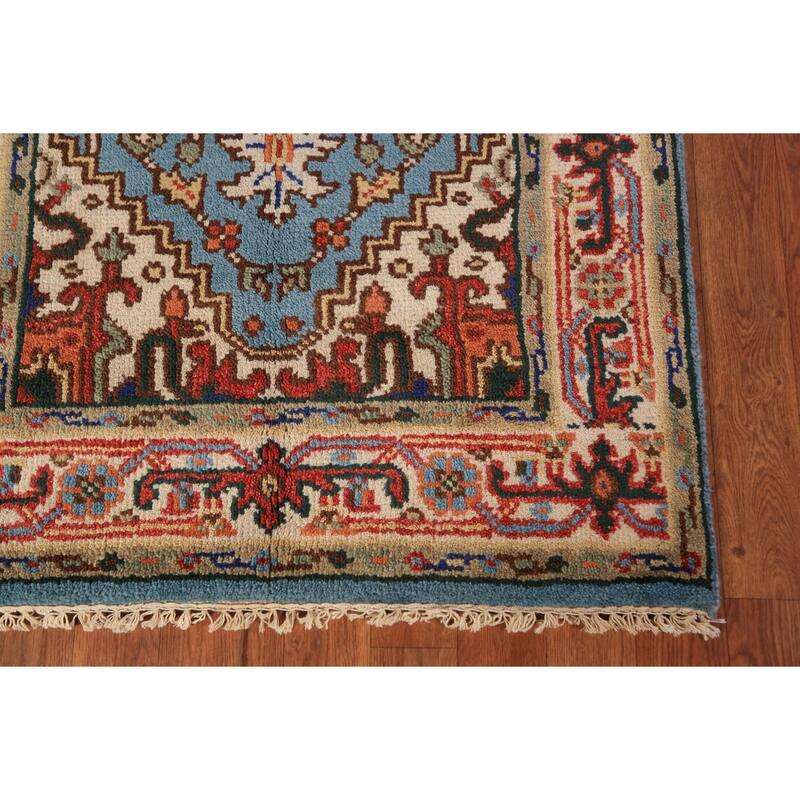 Light Blue Heriz Serapi Indian Rug Hand-Knotted Wool Carpet - 2'11"x 5'2"