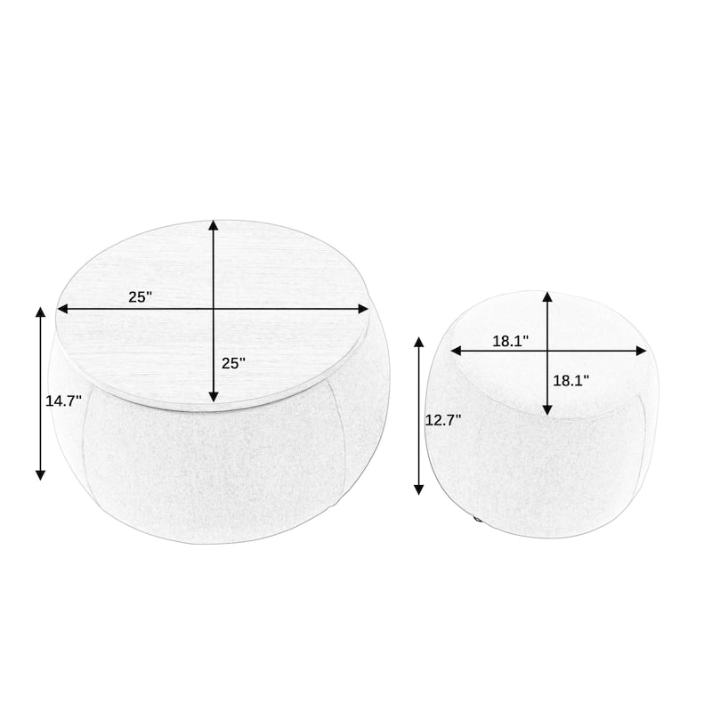 Roomfitters Round Storage Ottoman with Small Seat, 2-in-1 Design Serves as End Table or Footrest, Accent Furniture