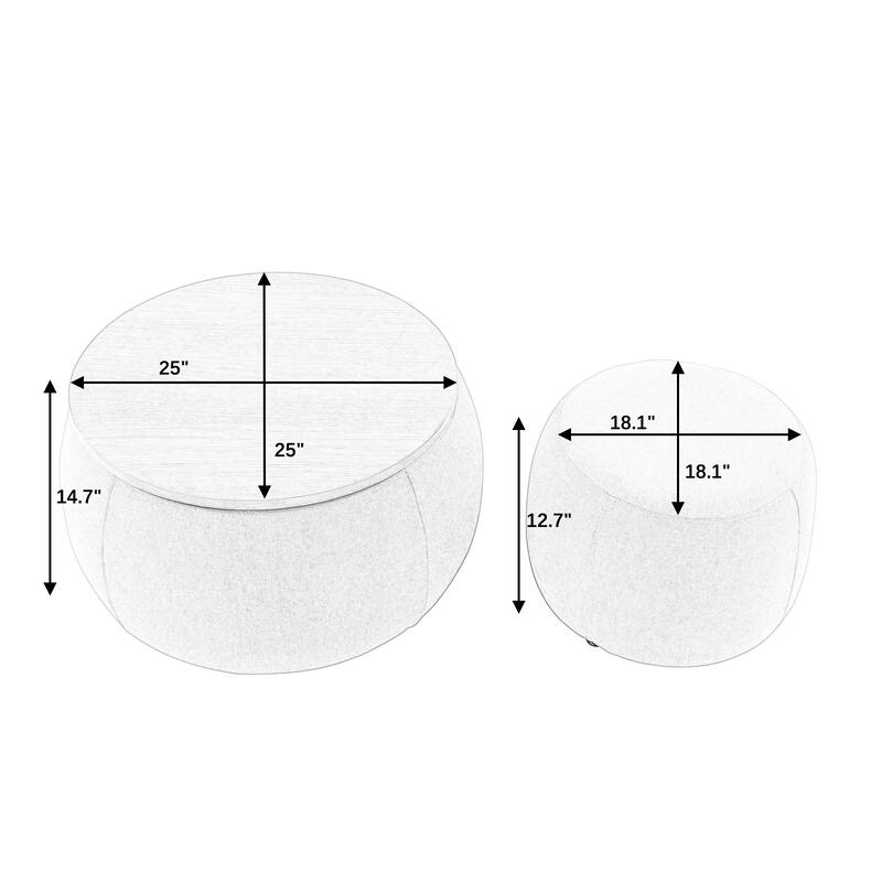 Round Storage Ottoman, Woven rattan fabric Ottoman, 2 in 1 Function, Work as End table and Ottoman,with small seat-nature