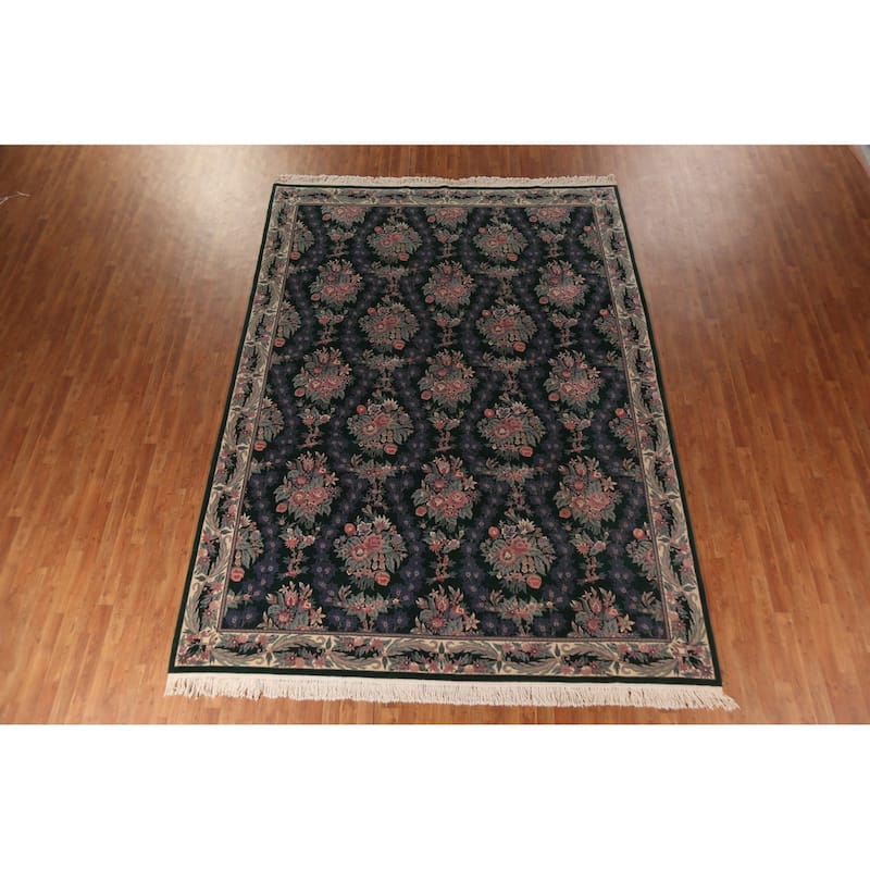 Vegetable Dye Green Aubusson Chinese Area Rug Hand-Knotted Wool Carpet - 8'11"x 12'2"