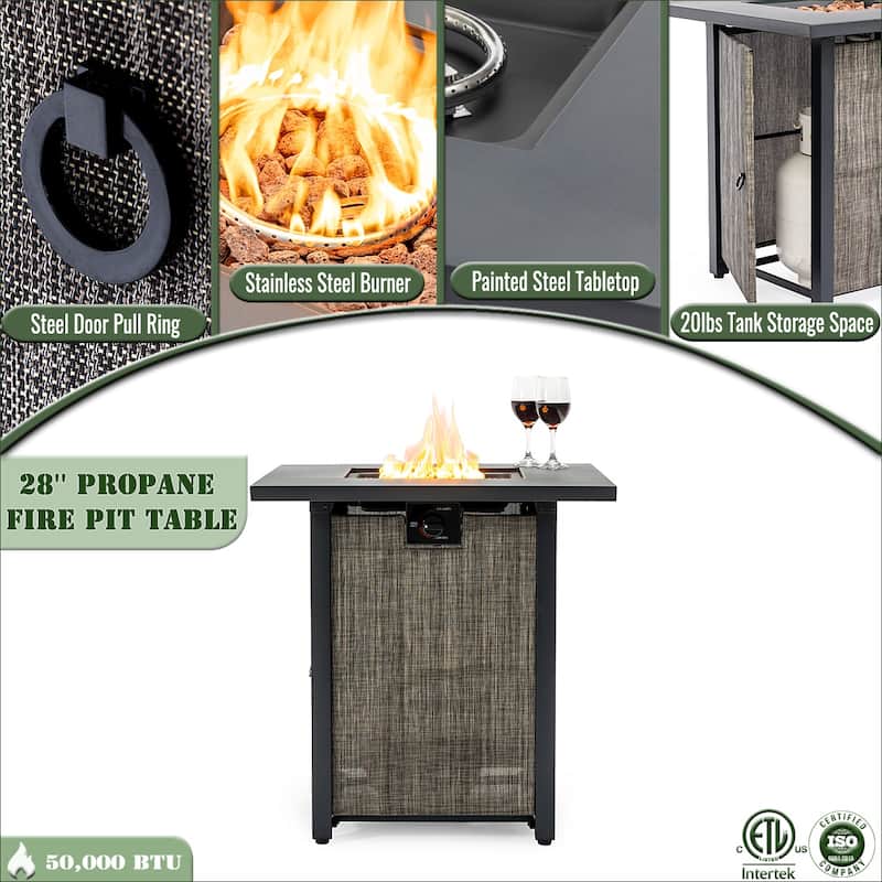28" Propane Square Steel Gas Fire Pit with 50000 BTU
