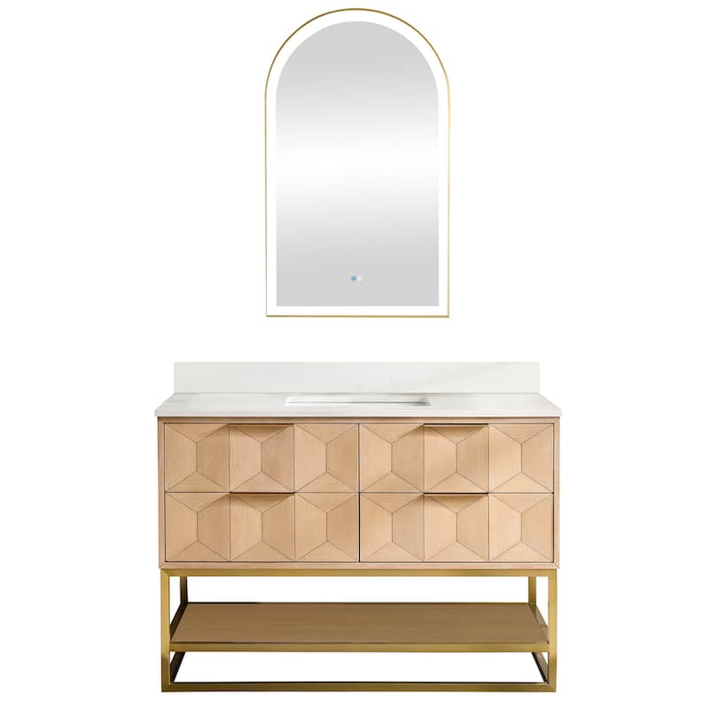 Milagro Bath Vanity with White Quartz Stone Top and Mirror