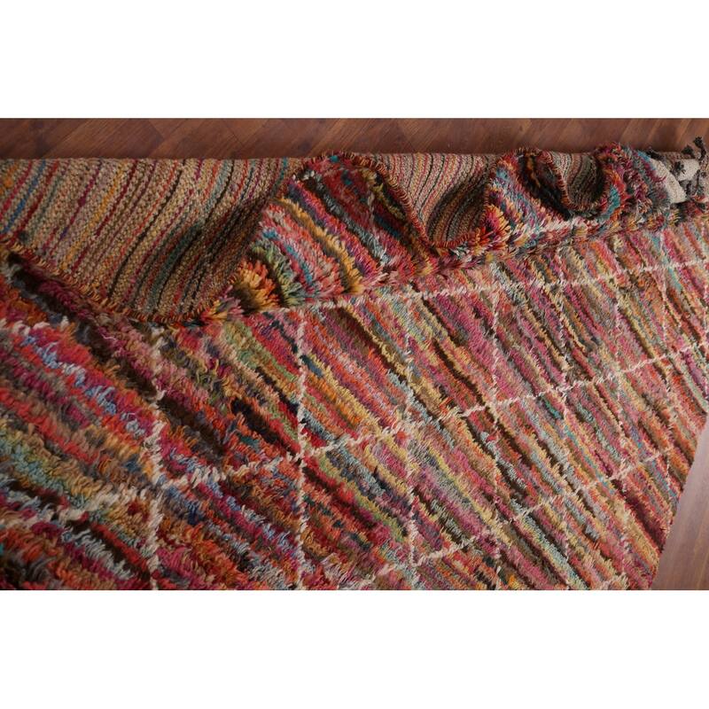 Stripe / Trellis Moroccan Area Rug Handmade Wool Carpet - 5'10" x 9'4"