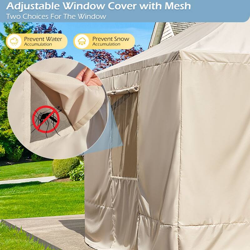EROMMY Winter Gazebo Cover, Outdoor Cover for Hardtop Gazebos, Enclosed Cover with Sidewalls and Mesh Windows