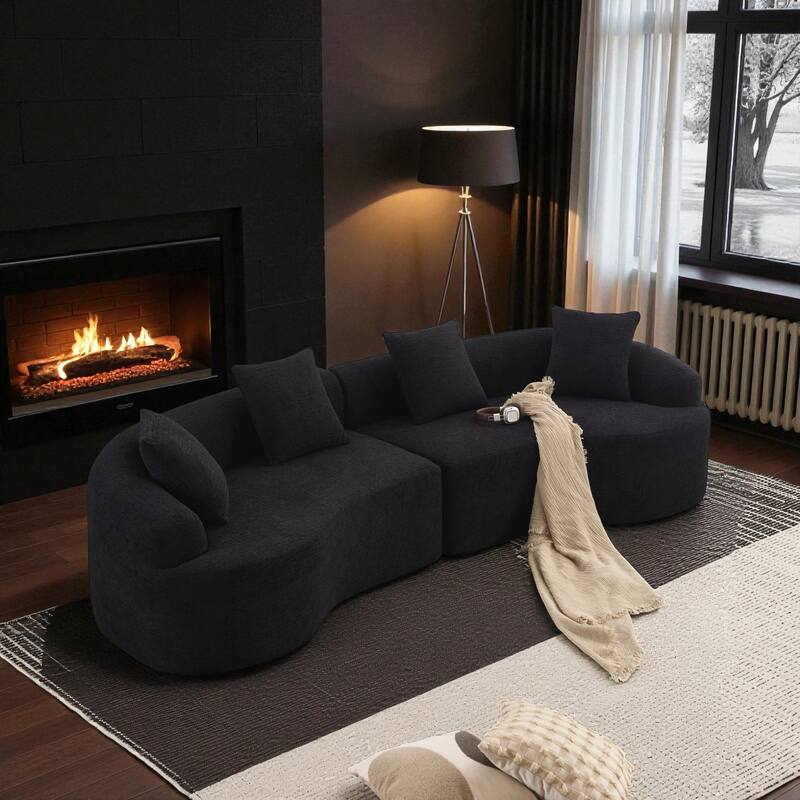110" Curved Boneless Modular Sectional Sofa, Compression High-Density Foam Couch Sleeper for Living Room & Apartment - Black